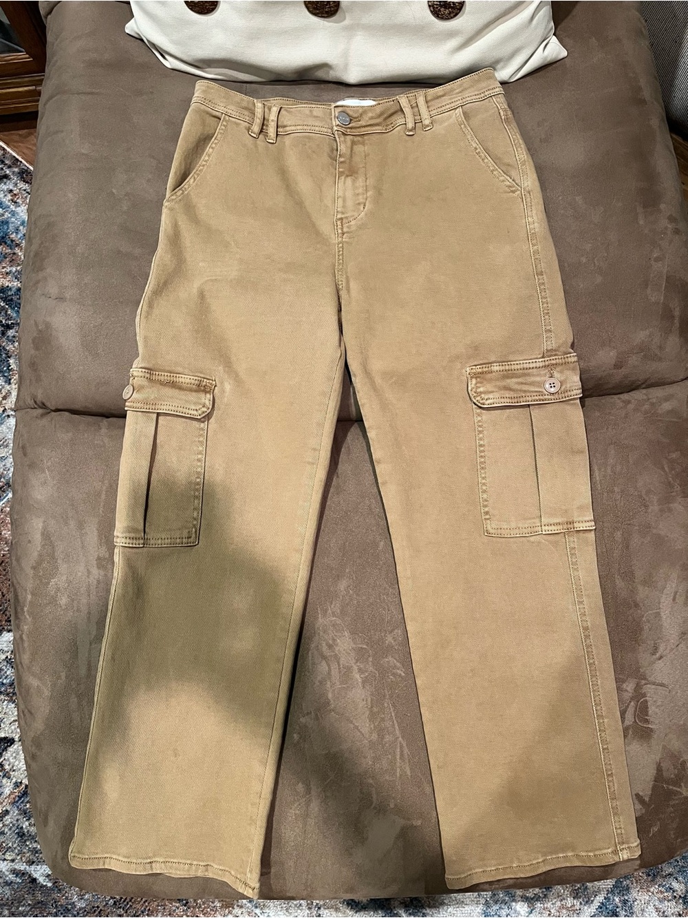 RISEN Jeans Women’s Khaki Mid-Rise Cargo Pocket Stretch Denim